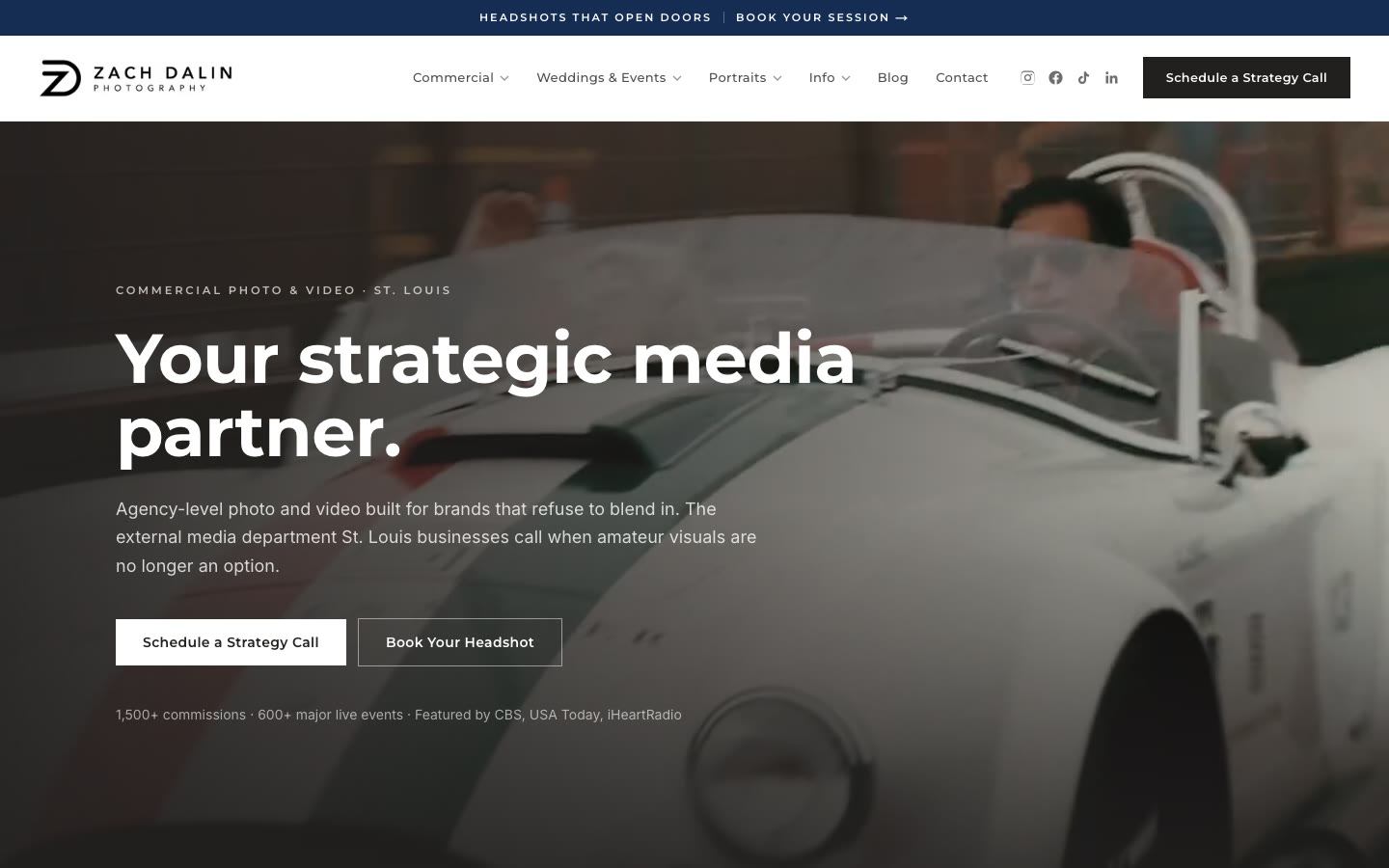 Screenshot of the Zach Dalin Photography website
